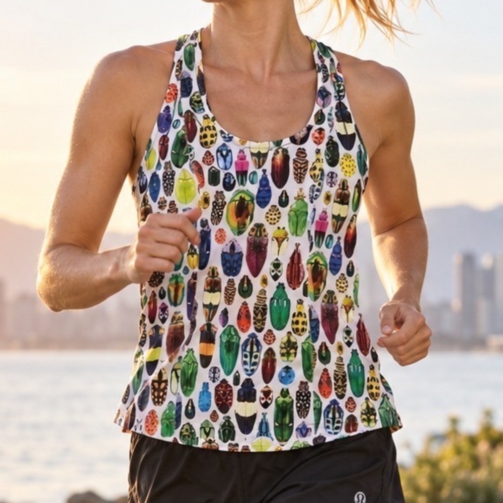 Lululemon Lightened Up Singlet Tank Top Seawheeze 2015 Bugs Black White 4 C2
